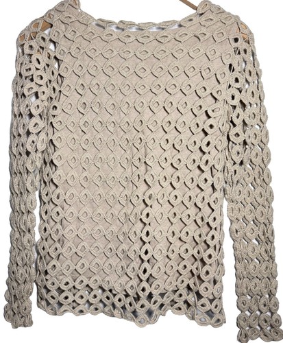 John Paul Richard Womens Beige Crochet Sweater PL Festival Boho Cottagecore - Picture 2 of 5