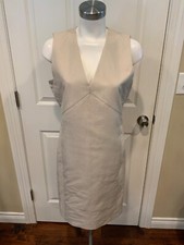 Akris Tan V-Neck Shift Dress, Size 6 (US) 38 (FR)