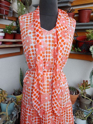 Vintage BeautifulDress Orange Floral A-Line Pleated Dress Belt Size 8 US 42 EU - Picture 3 of 17