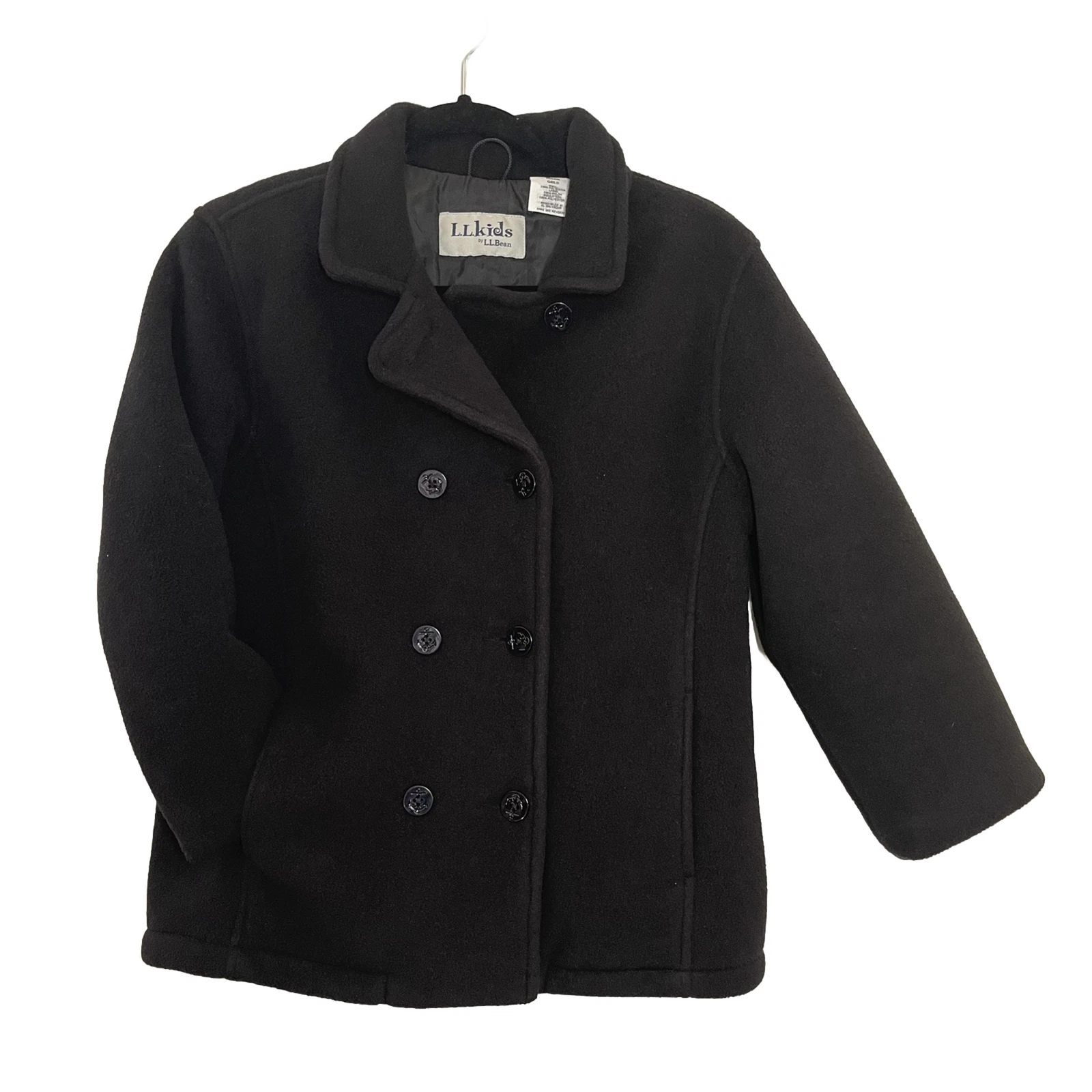LLBean Kids Girls Size M Black Peacoat Jacket Polartec Fleece Lined Pockets