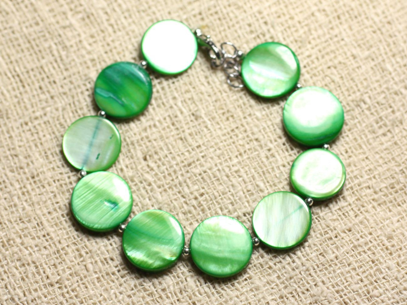 Bracelet en argent 925 et nacre verte 15mm à offrir pour un anniversaire