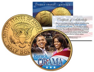 Barack Und Michelle Obama 2008 Jfk Kennedy Half Dollar Usa Munze 24k Vergoldet Ebay
