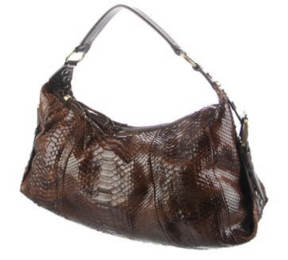 PYTHON SNAKESKIN BROWN LARGE SHOULDER BAG BY RAFE - image 2