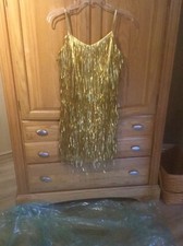 Michael Kors Collection 719 Fall 2019 Gold Fringe Spaghetti Strap Dress