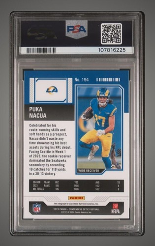 2023 Contenders Optic Puka Nacua Rookie Ticket Auto, PSA 7/Auto 10 - Picture 2 of 2