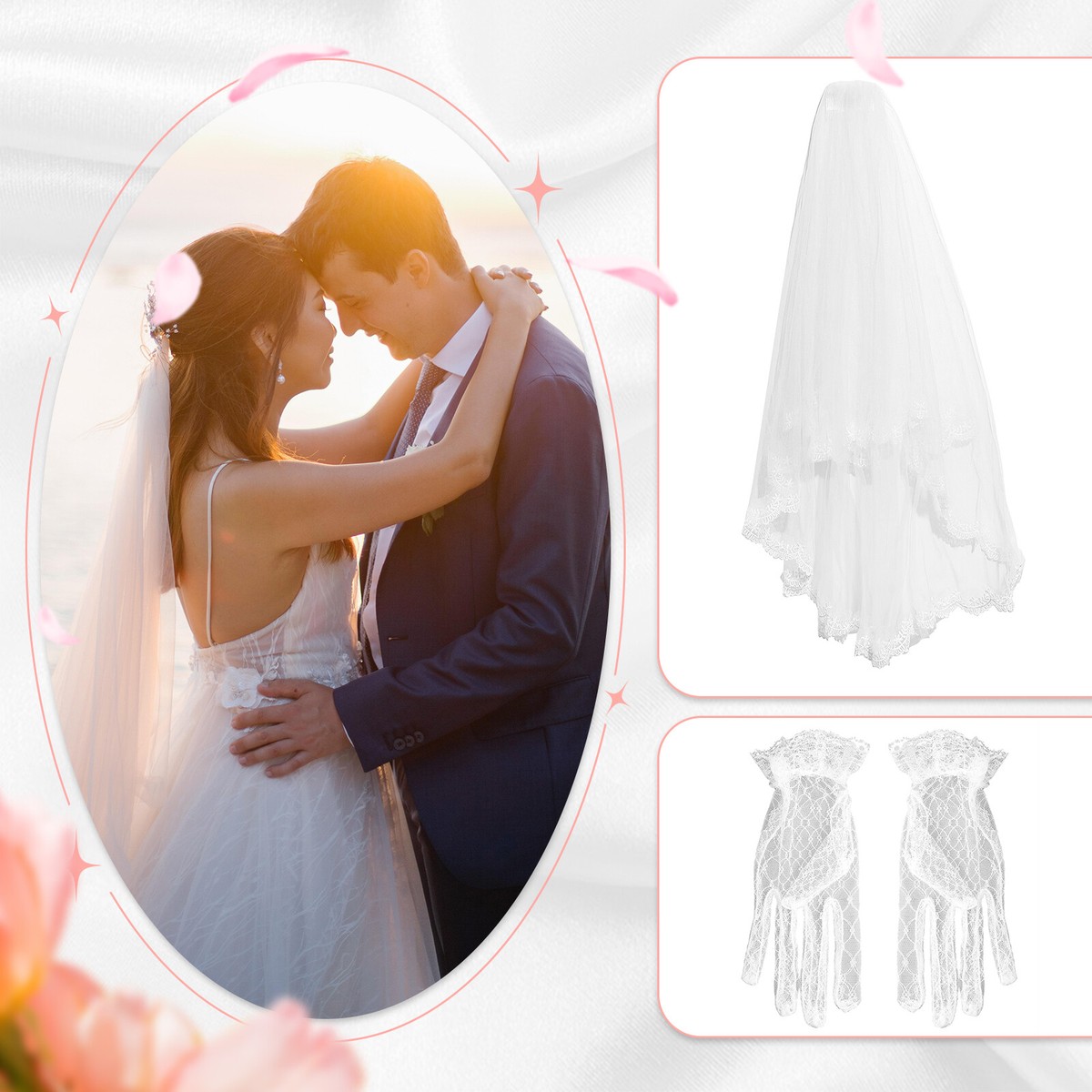 Bridal Pearl Double-Layer Veil Propose Prop White Wedding Party