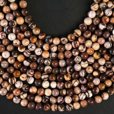 Australian Zebra Jasper Gemstone Round Smooth Beads String 15.5 Inches Long