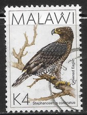 Malawi, gebraucht, #532, 4k Crowned Eagle, ausgestellt 1988, CV = 3,75 $