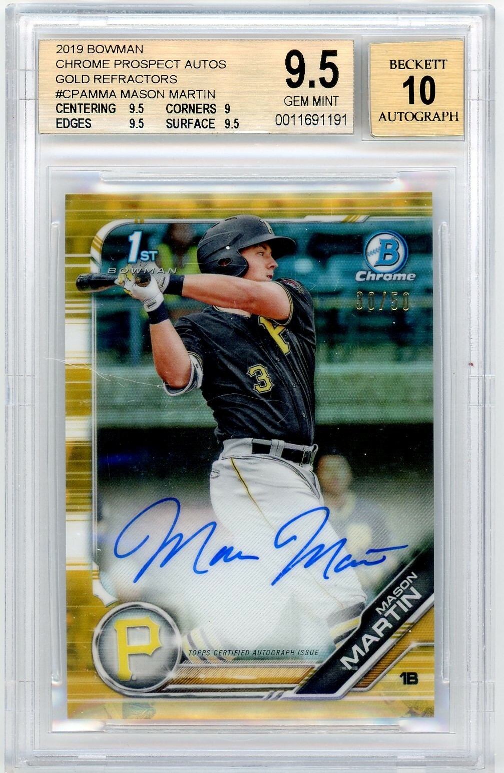Mason Martin 2019 Bowman Chrome 1st RC AUTO Gold Refractor 30/50 BGS 9.5 10