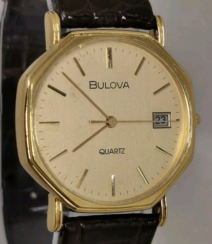 Vintage 1990s Bulova Octagonal Gold Plated Date Gents 31mm Quartz Wrist Watch G13A - Bild 4 von 15