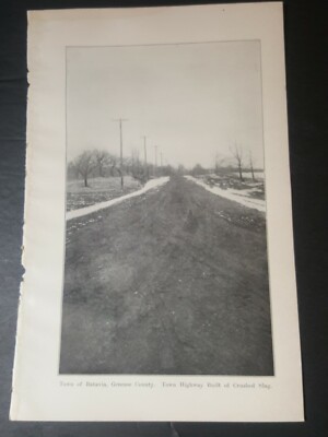 1913 photo plate   town highway built w/crushed slag BATAVIA Genesee Co New York
