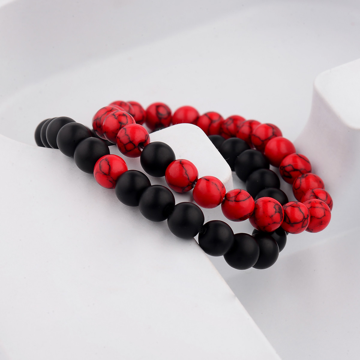 His And Hers Bracelets For Couples His & Hers - Red Black Lava Bead Yin Yang Couple Distance Set 1025607 - Foto 2