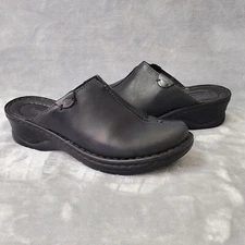 Josef Seibel Clog Women's 7-7.5 Black Leather Casual Slip On Shoes Catalonia