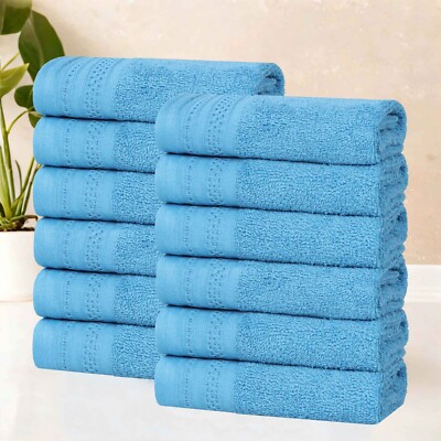 Honeycomb Textured Waffle Border Cotton Face Towels Washcloths, Set of 12