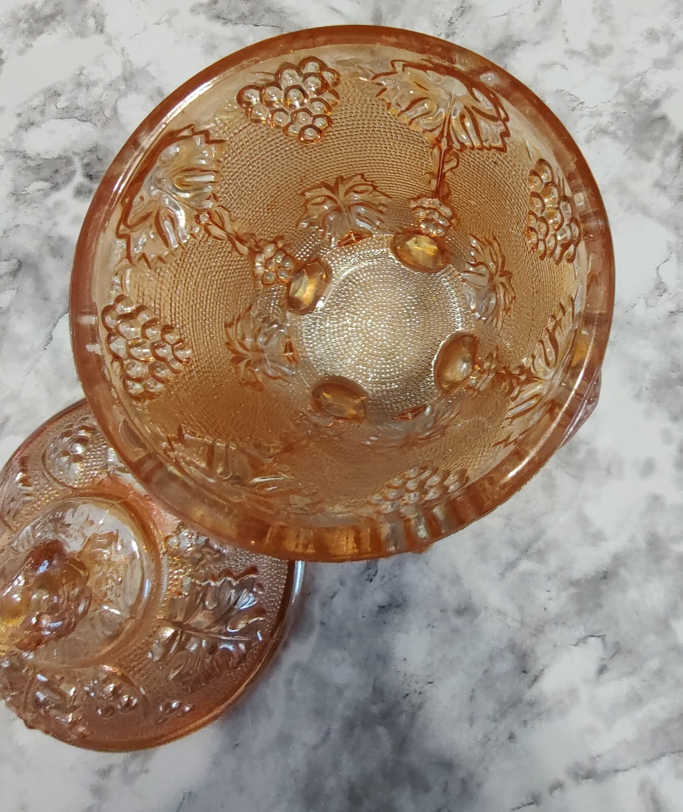 Jeannette Candy Dish With Lid Grape Vine Orange Marigold Stippled 1950s - 60s