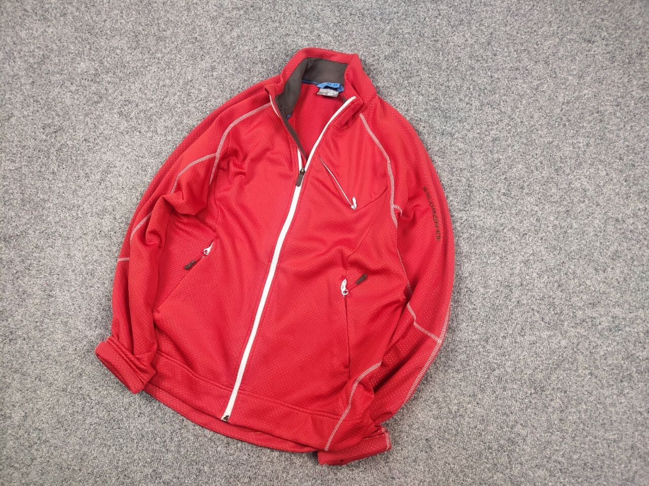 Pile rosso vintage Salomon Acti logo zip manica lunga