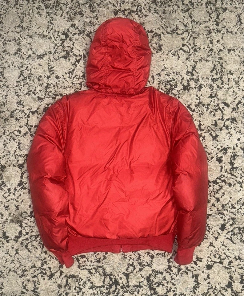 POLO By Ralph Lauren 羽绒夹克男式尺寸:M 全拉链连帽红色厚 Y2K — 第 2/4 张图片