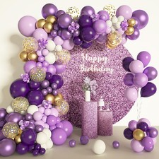 Amandir 150Pcs Purple Balloons Garland Arch Kit, Light Pastel Purple Gold Whi...