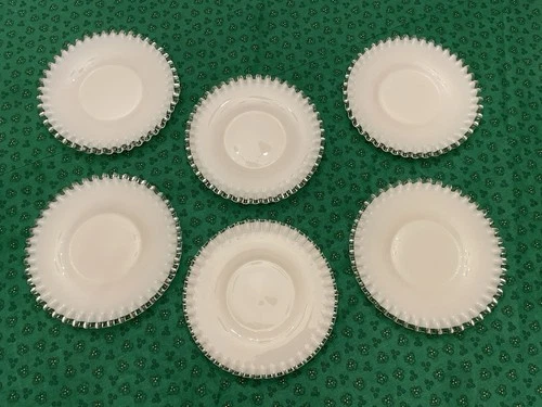 6 FENTON Silver Crest ❤️ Dessert/Luncheon/Salad Plates Vintage Milk Glass-8.5”