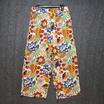 C&C California Womens Sz M Linen Rainbow Floral Wide Leg Pull On Pants - Image 1 of 4