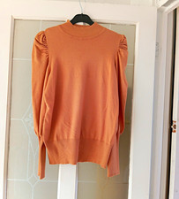 Dorothy Perkins Maternity UK 12 Brown High Neck Puff Sleeve Knit Jumper