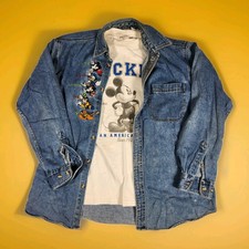 Vintage Disney Store Embroidered Denim Shirt Mickey Minnie Donald Goofy Pluto Me
