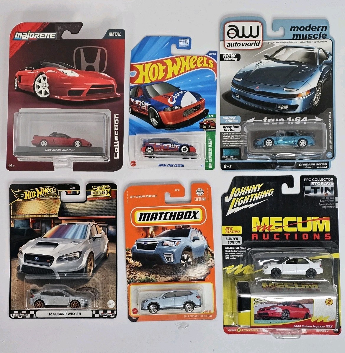 Subaru + Mitsubishi + Honda Lot Of 6 Diecast Auto World Johnny Lightning...