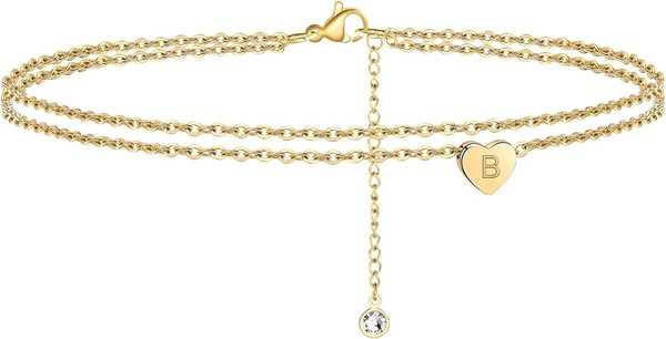 FußKettchen Damen 14K Gold GefüLlt Mehrreihig Handgefertigt Mit Herz Buchstaben-image