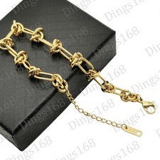 18K Yellow Gold Filled Tarnish-Resist Round Rectangle Knot Link Chain Bracelet