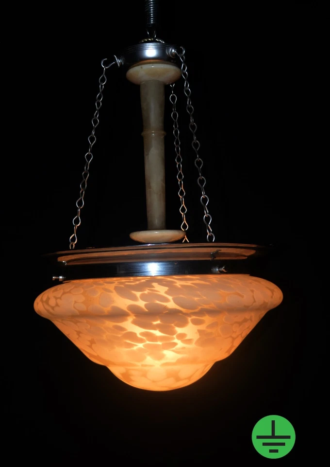 Lámpara colgante art deco vintage 1950 grande cristal opalino plafoniere sombra Foto 4 de 4