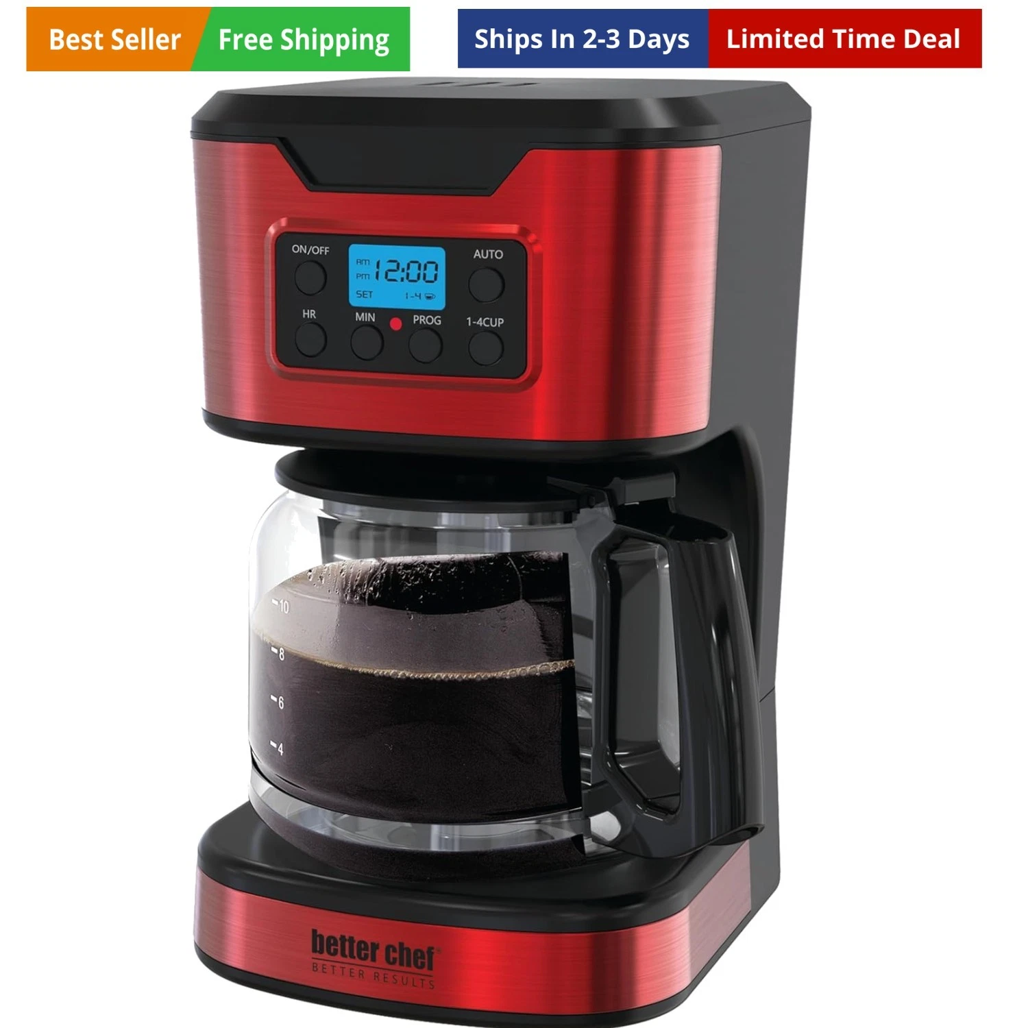 Programmable 12-Cup Coffee Maker | 1-4 Cup Setting | Auto-Pause to Serve | 2h...