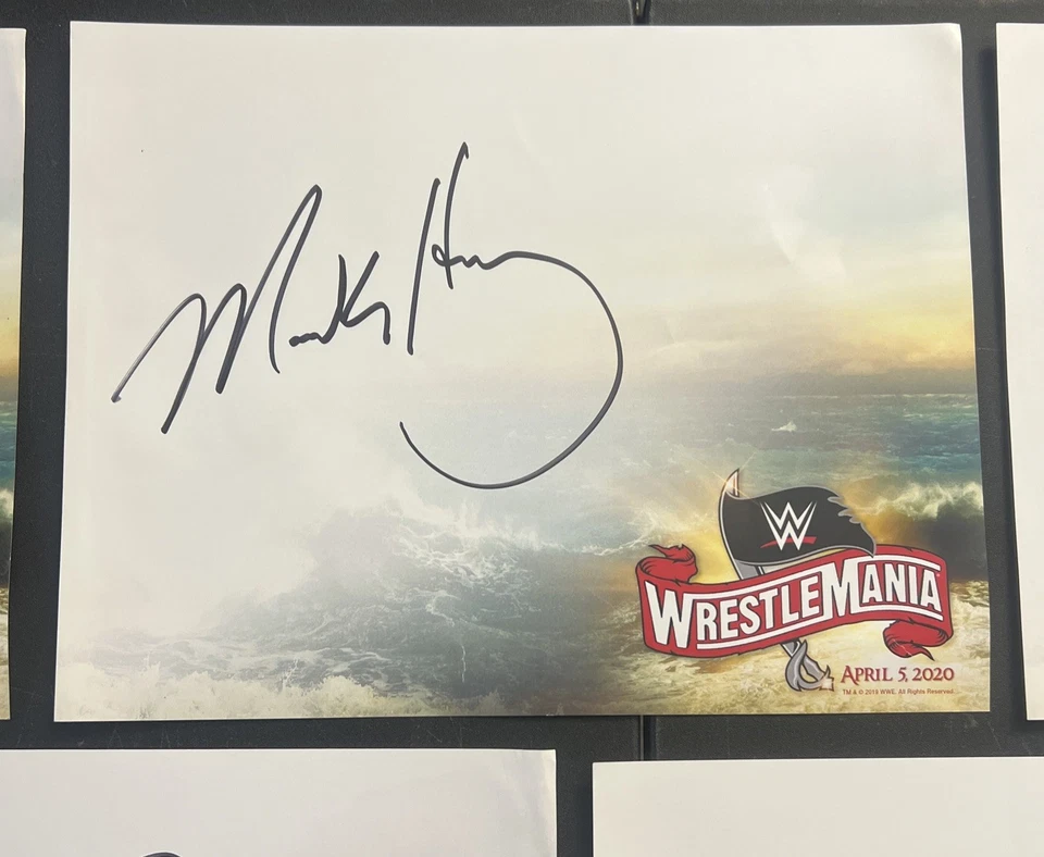 (Romano) WWE en persona Autógrafo Lote de 6 Hojas 2020 Wrestlemania 41 Logo 8x11 2020 Foto 3 de 4