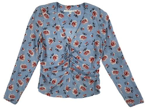 Veronica Beard Maisle Silk Ruche Top Blouse Women's Size 6 Floral Blue