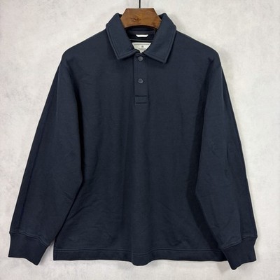 Reigning Champ Sweatshirt Mens Large Polo Dark Navy Blue Long Sleeve Collared