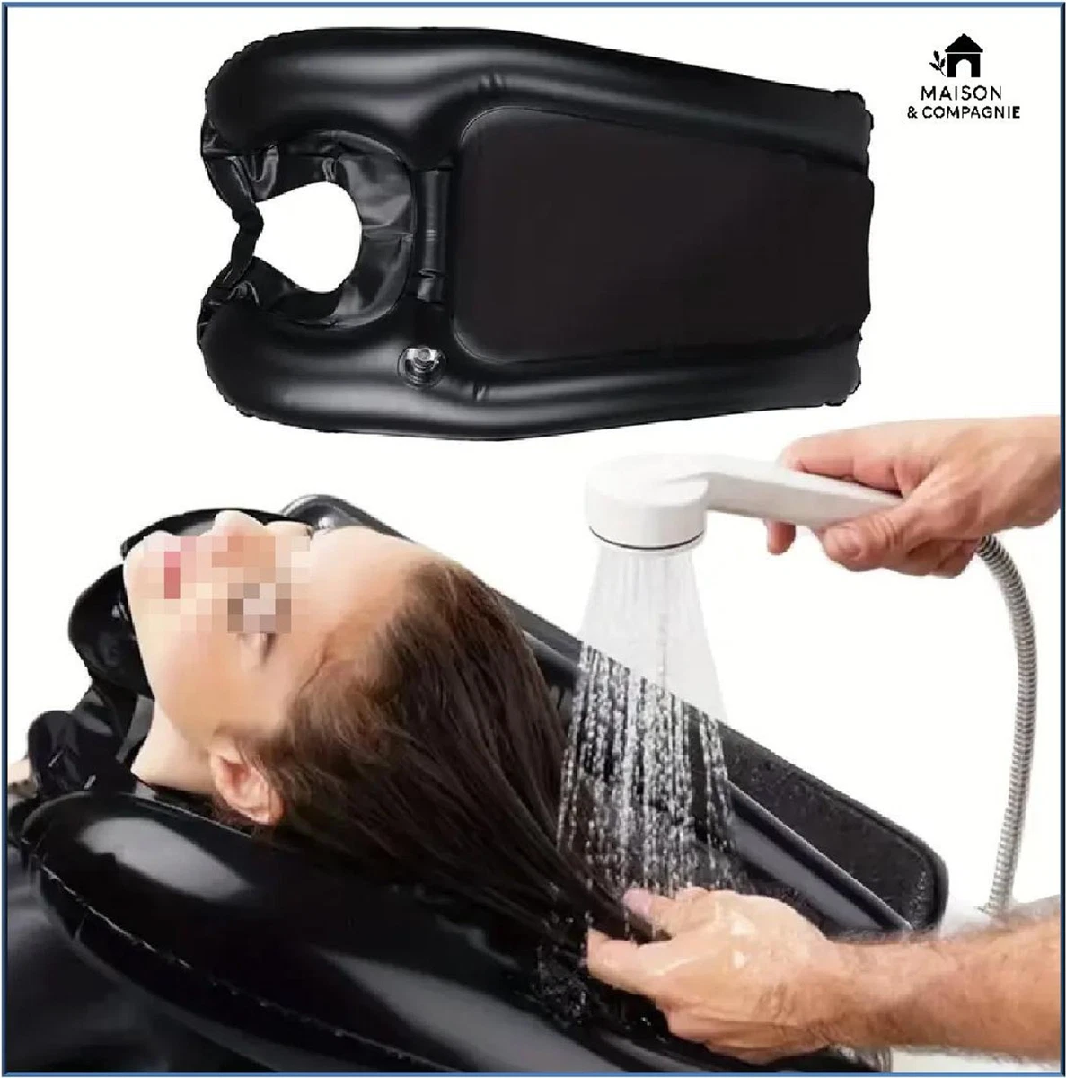Bac à Shampoing Portable Noir - Plateau Lavage Cheveux - 60x38x10 Cm - PVC - Vidange Intégrée