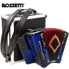 Rossetti 3112 FBE 31 Botones Acordeón Diatónico Negro/Azul Con Correas, Estuche Rígido