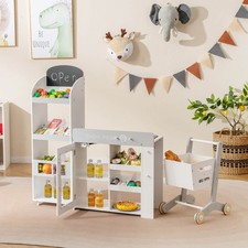 Kids Grocery Store Playset w/Shopping Cart Scanner Chalkboard  Checkout Belt
