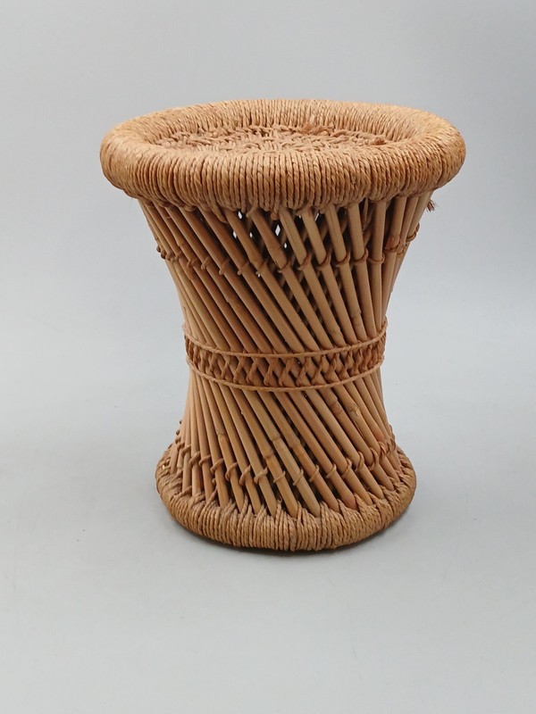 Vintage Mid-Century Modern Woven Bamboo Rattan Twine Wicker Stool/Stand