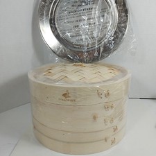 2-Tier Steam-Me Bamboo Steamer Basket 10" With Stainless Steel Ring Adapter NEW
