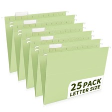 25-Pack Green Hanging File Folders, Letter Size 8.5" x 11" Letter,