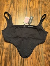 NWT Pretty Little Thing Twill Dip Hem Structured Cargo Corset Black Sz 2