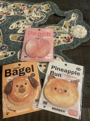 Sticky Notes Set Of 3  Pineapple Bun,  Bagel, Peach , Cute! For Planner