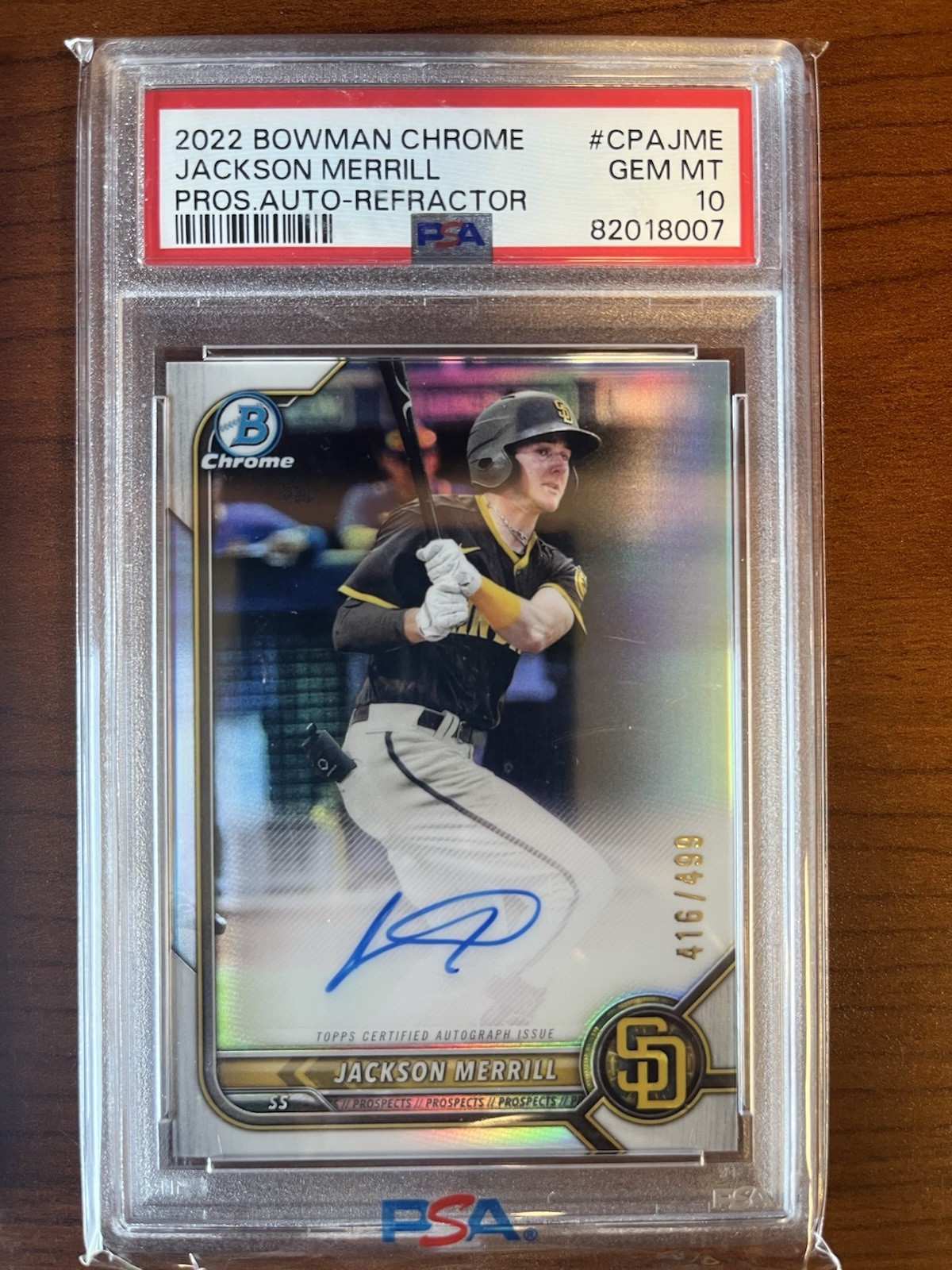 2022 Bowman Chrome - Prospect Autographs Jackson Merrill #CPA-JME Refractor /499