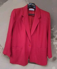 Dumas Women's Pure Wool Red Lined Blazer Jacket 16 Made In USA Vintage READ