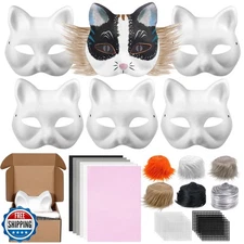 Draupnir 6Pcs Therian Mask Kit Cat Fox Mask with Felt Fabric Sheet, Fur and E