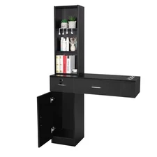 Barber Station Wall Mount Salon Hair Styling Beauty Spa Equipment With 3 Shelves