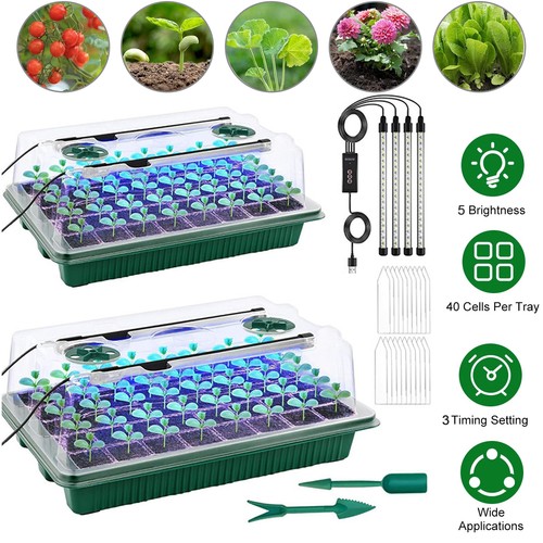 Seed Starter Tray with Grow Light, 2 Packs 80 Cells Seed Starting Kit, Reusable
