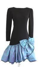 Vtg 80s Prom Dress Womens M Black Knit Iridescent Bow Drop Waist Mini Party S