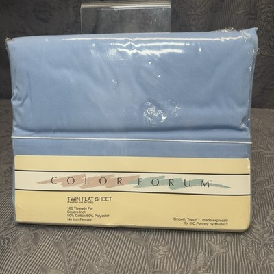 JCPenney Smooth Touch Blue 50/50 TWIN Flat Sheet Vintage
