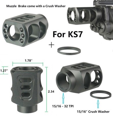 15/16-32 TPI Muzzle Brake For Kel-Tec KSG,  2/3 Up Recoil Reduced W Crush Washer